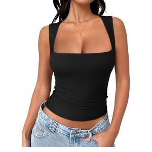 Black Square Neck Cropped Tank